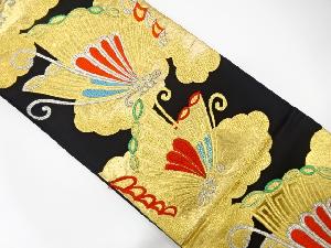 アンティーク　雲取りに蝶模様織り出し袋帯（着用可）